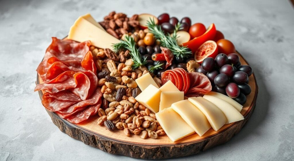 Charcuterie board with various premium meats Charcuterie board with various premium meats