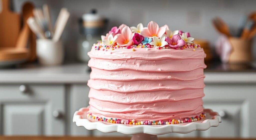 pink cake decorating