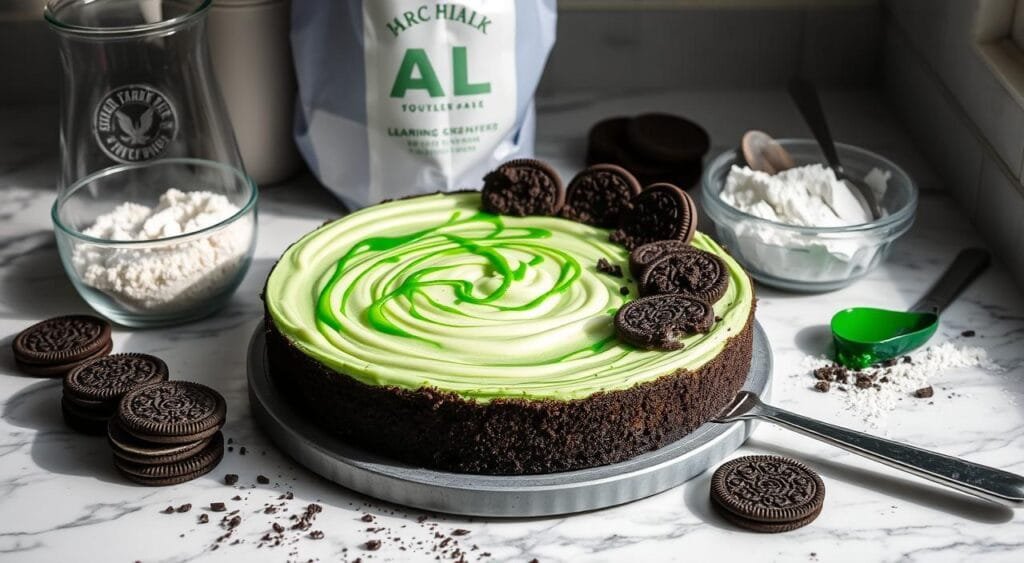 Green Velvet Oreo Cheesecake Preparation